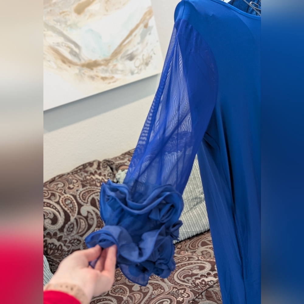 NWT Elegant Blue Tunic/Dress with Sheer Sleeves - Picture 2 of 4